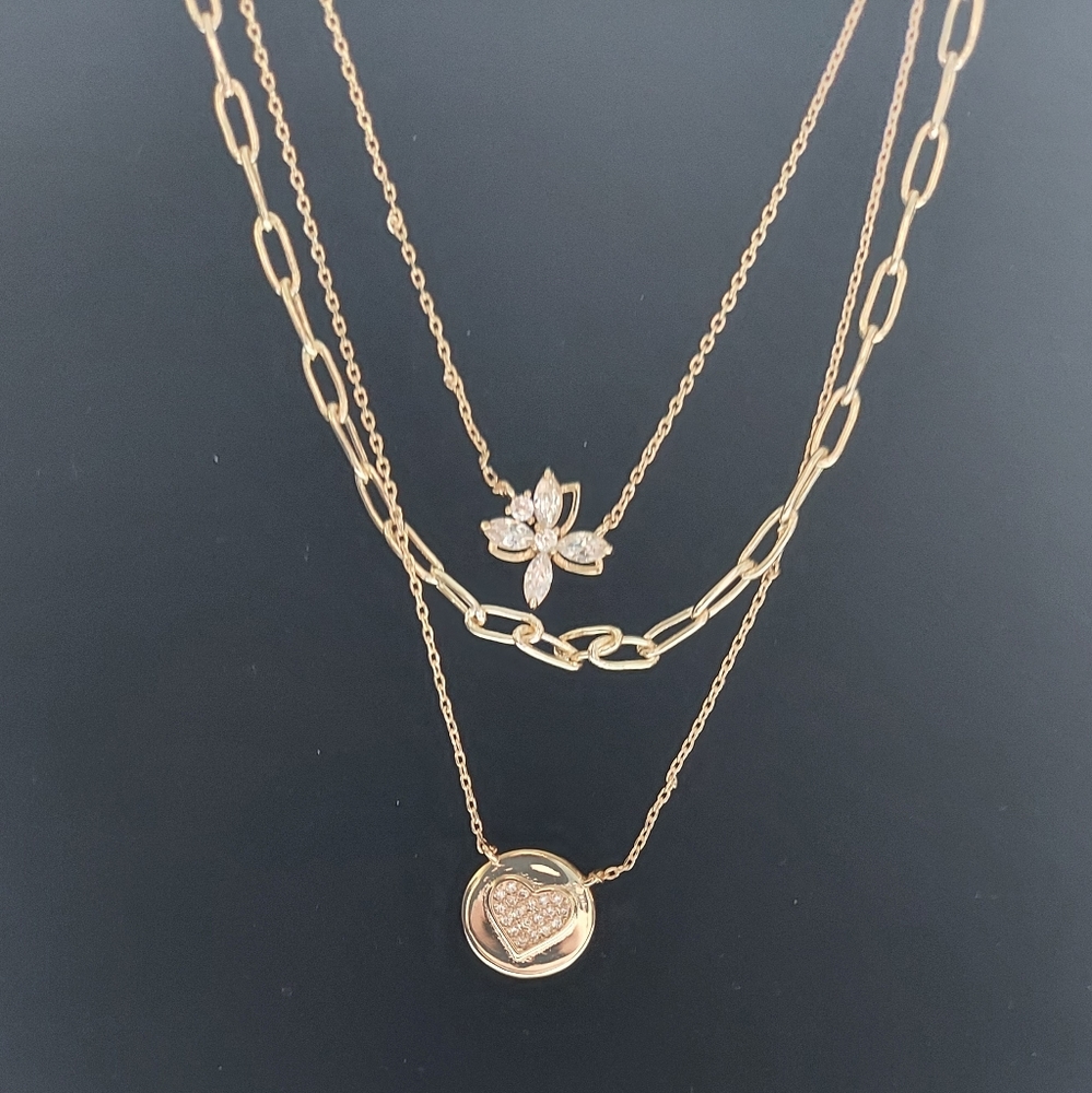 Gold Flower and Heart Layered Necklace